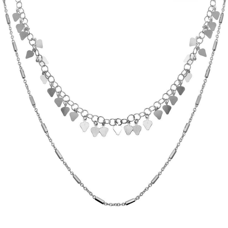 Silver 925 Rhodium Plated Double Chain Confetti Necklace - ECN00047RH | Silver Palace Inc.