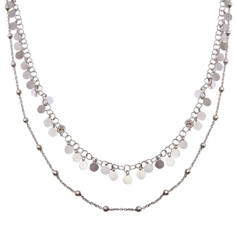 Silver 925 Rhodium Plated Double Chain Confetti Necklace - ECN00048RH | Silver Palace Inc.