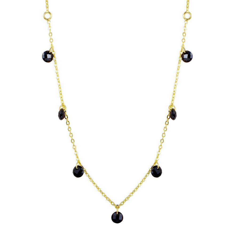 Silver 925 Gold Plated Dangling Black CZ Chain Necklace - ECN00050GP | Silver Palace Inc.