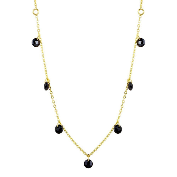 Silver 925 Gold Plated Dangling Black CZ Chain Necklace - ECN00050GP | Silver Palace Inc.