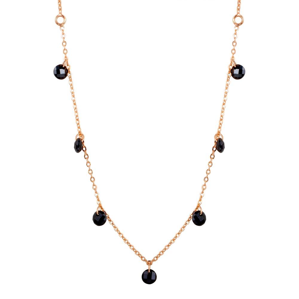 Silver 925 Rose Gold Plated Dangling Black CZ Chain Necklace - ECN00050RGP | Silver Palace Inc.