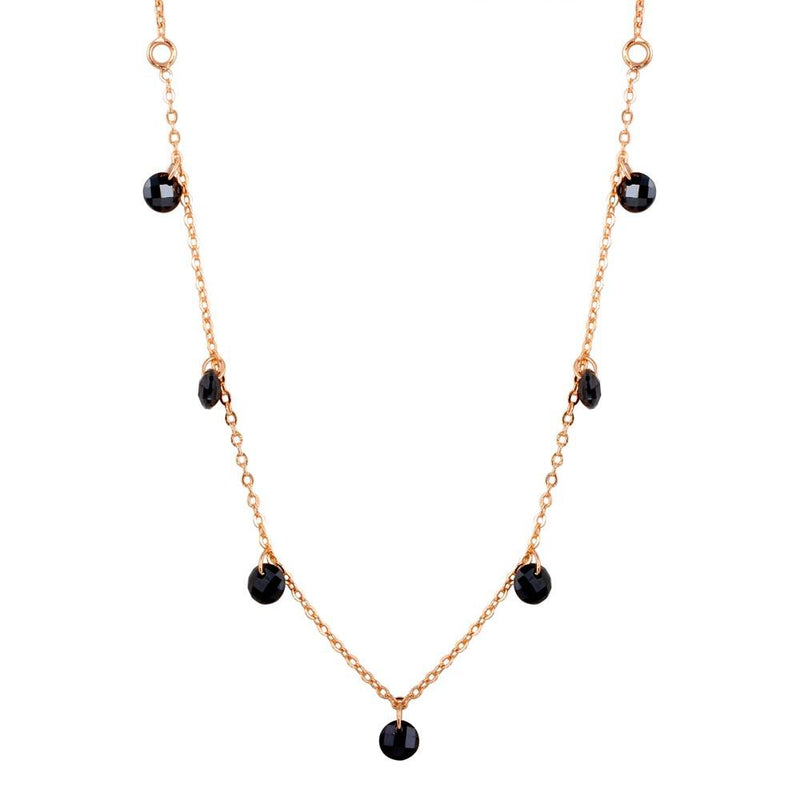 Silver 925 Rose Gold Plated Dangling Black CZ Chain Necklace - ECN00050RGP | Silver Palace Inc.