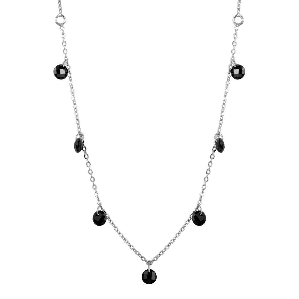 Silver 925 Rhodium Plated Dangling Black CZ Chain Necklace - ECN00050RH | Silver Palace Inc.
