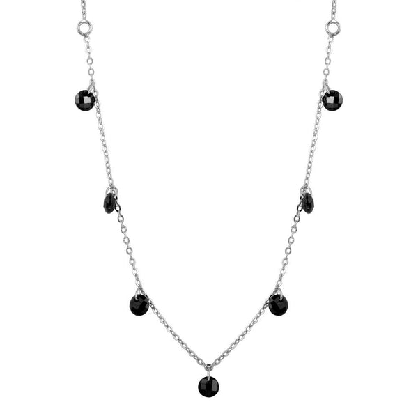 Silver 925 Rhodium Plated Dangling Black CZ Chain Necklace - ECN00050RH | Silver Palace Inc.