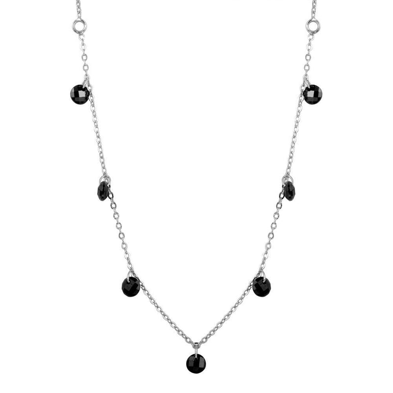 Silver 925 Rhodium Plated Dangling Black CZ Chain Necklace - ECN00050RH | Silver Palace Inc.