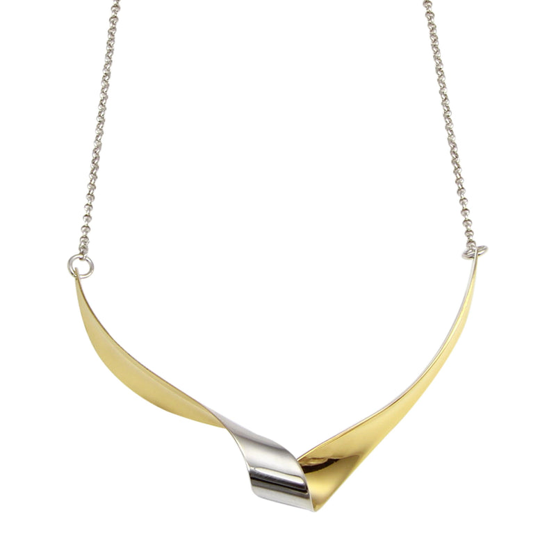 Silver 925 Rhodium and Gold Plated Wave Design Chain Necklace - ECN00052 | Silver Palace Inc.