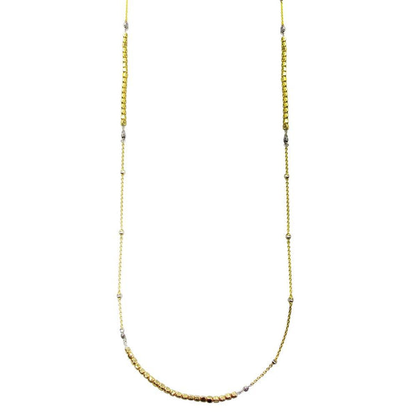 Silver 925 Gold Plated 38 Inches Chain Cube Beaded Necklace - ECN00057GP | Silver Palace Inc.