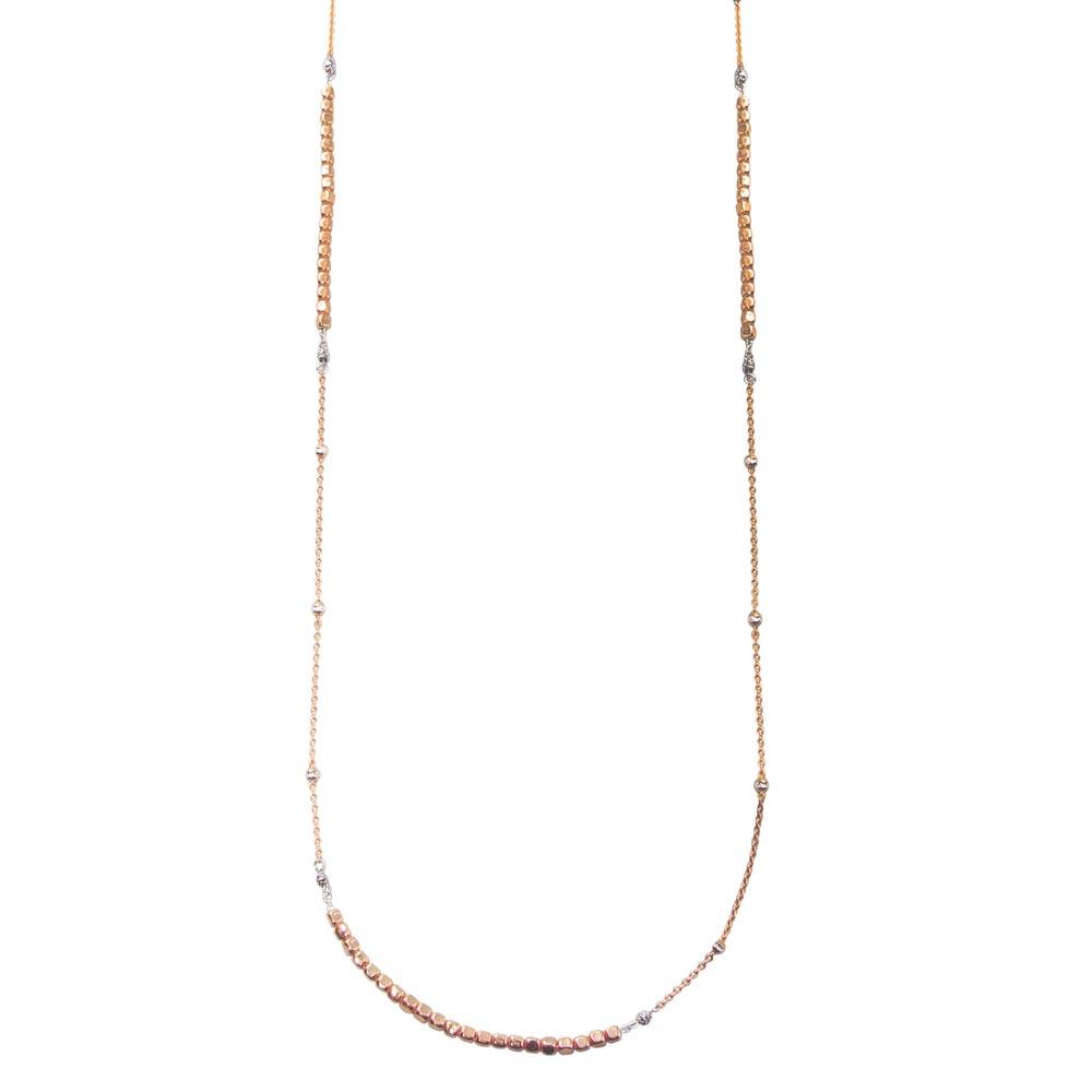 Silver 925 Rose Gold Plated 38 Inches Chain Cube Beaded Necklace - ECN00057RGP | Silver Palace Inc.
