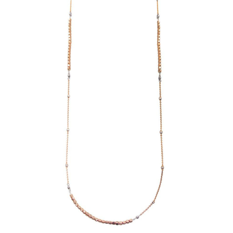 Silver 925 Rose Gold Plated 38 Inches Chain Cube Beaded Necklace - ECN00057RGP | Silver Palace Inc.