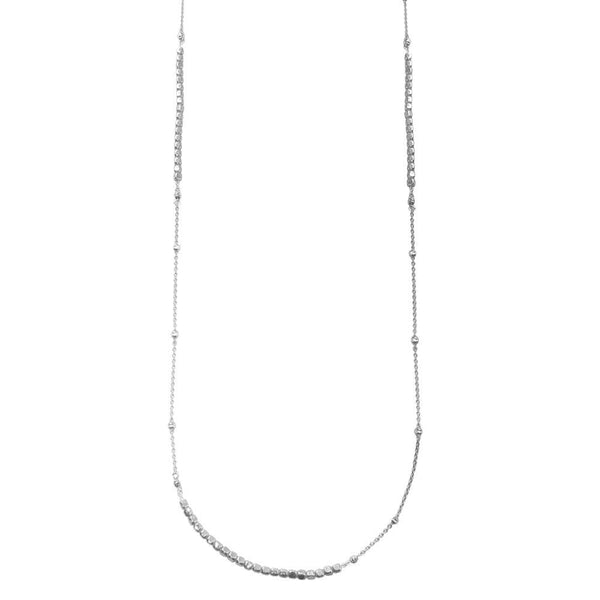 Silver 925 Rhodium Plated 38 Inches Chain Cube Beaded Necklace - ECN00057RH | Silver Palace Inc.