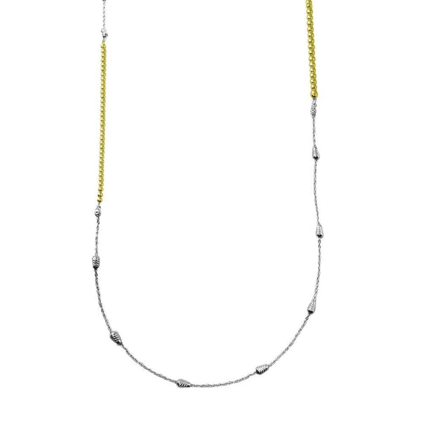 Silver 925 Gold and Rhodium Plated 34 Inches Chain Beaded Necklace - ECN00058GP | Silver Palace Inc.
