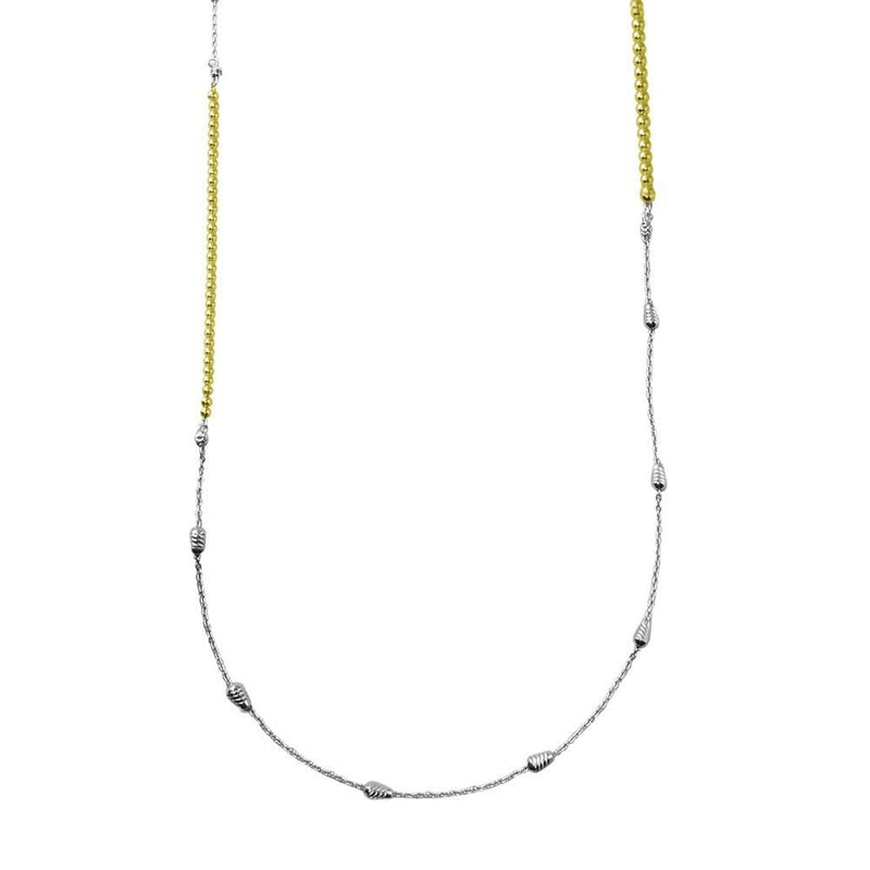 Silver 925 Gold and Rhodium Plated 34 Inches Chain Beaded Necklace - ECN00058GP | Silver Palace Inc.