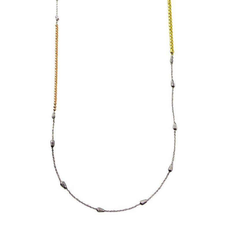 Silver 925 Rose Gold, Gold and Rhodium Plated 34 Inches Chain Beaded Necklace - ECN00058RGP | Silver Palace Inc.
