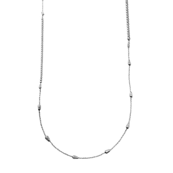 Silver 925 Rhodium Plated 34 Inches Chain Beaded Necklace - ECN00058RH | Silver Palace Inc.