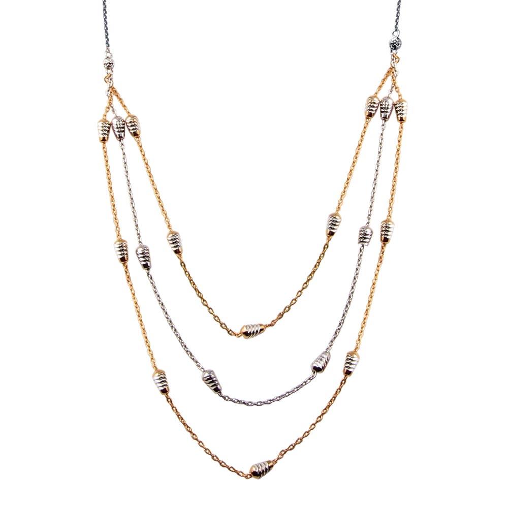 Silver 925 Rose Gold and Rhodium Plated Multi Chain DC Bar Necklace - ECN00060RGP | Silver Palace Inc.