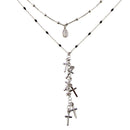 Silver 925 Rhodium Plated Dangling Crosses Enamel Bead Necklace - ECN00061RH | Silver Palace Inc.