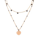 Silver 925 Rose Gold Plated Multi Chain Black CZ Enamel Beaded Heart Necklace - ECN00063RGP | Silver Palace Inc.