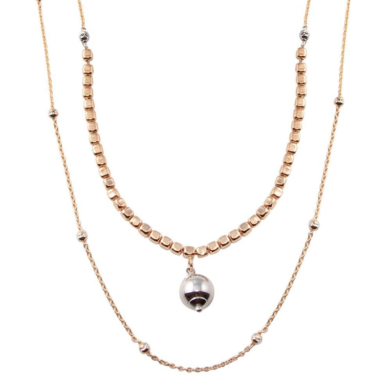 Silver 925 Rose Gold Plated Multi Chain Bead Necklace - ECN00069RGP | Silver Palace Inc.