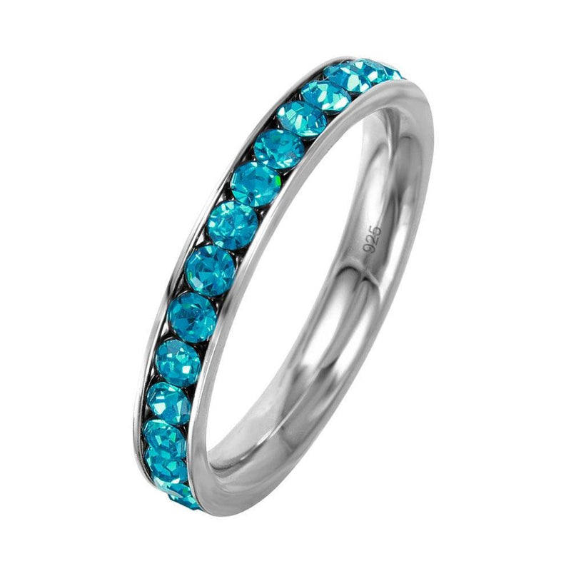 Silver 925 Rhodium Plated Birthstone December Channel Eternity Band - ETRY-DEC | Silver Palace Inc.