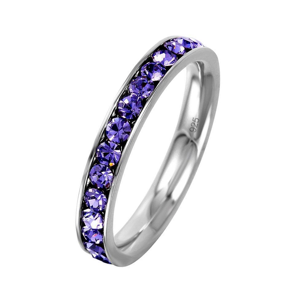 Silver 925 Rhodium Plated Birthstone February Channel Eternity Band - ETRY-FEB | Silver Palace Inc.