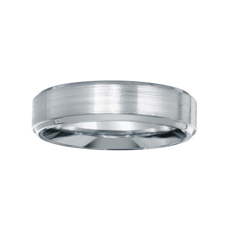 Rhodium Plated 925 Sterling Silver Men's Bordered Matte Finish Band 6mm - EWR00002
