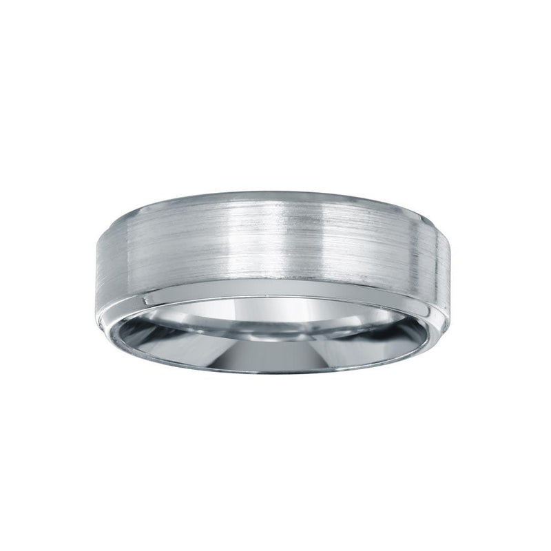 Rhodium Plated 925 Sterling Silver Men's Bordered Matte Finish Band 7mm - EWR00004