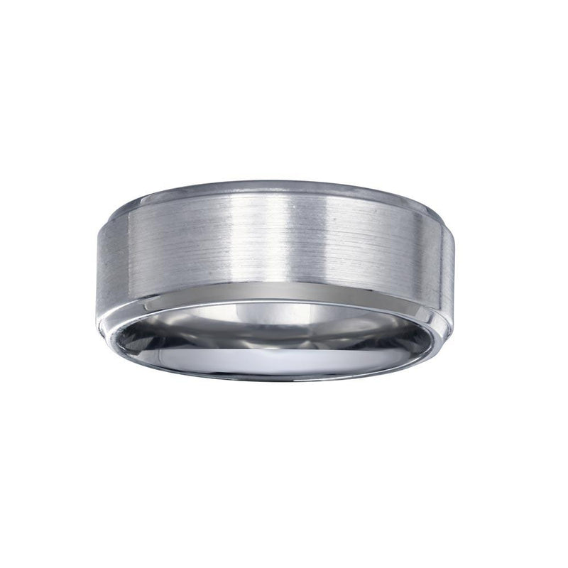 Rhodium Plated 925 Sterling Silver Men's Bordered Matte Finish Band 8mm - EWR00005