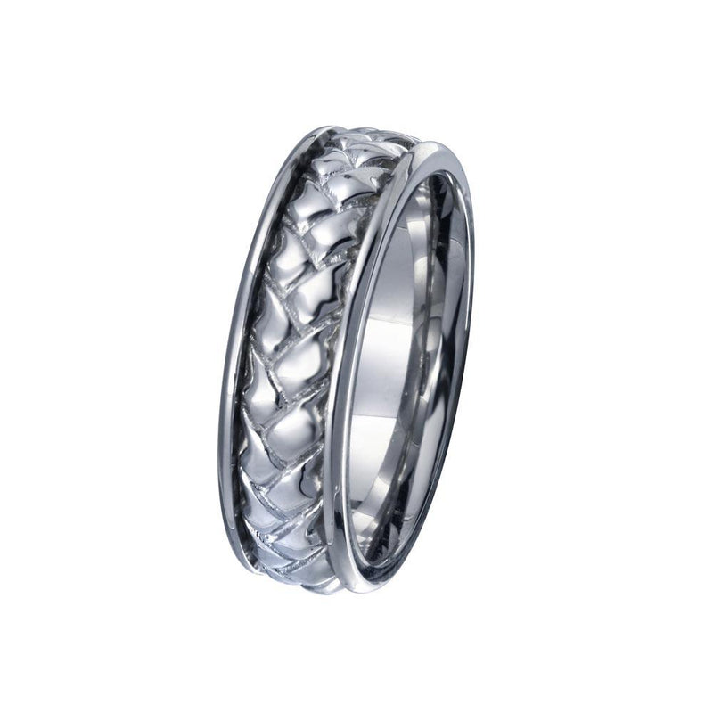 Men's Sterling Rhodium Plated 925 Sterling Silver Woven Design Band 6.5mm - EWR00007 | Silver Palace Inc.