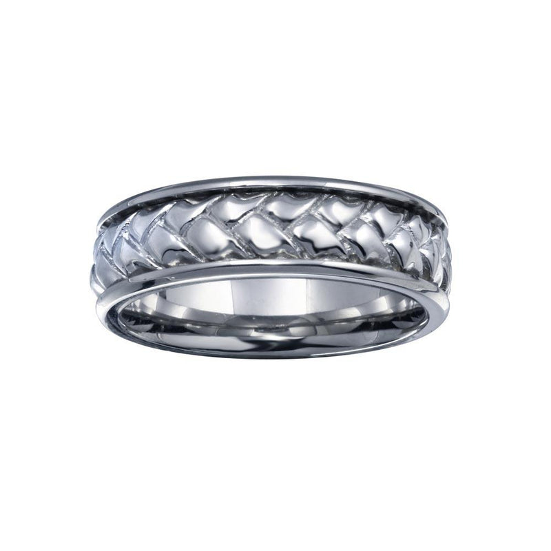 Rhodium Plated 925 Sterling Silver Men's Woven Design Band 6.5mm - EWR00007