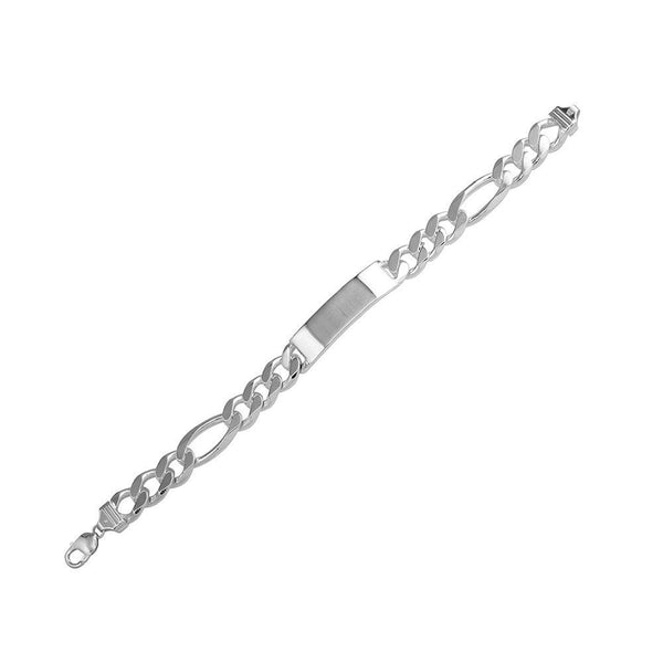 Silver 925 Engravable ID Super Flat Figaro 220 Bracelet 8.4mm - ID-FIG220 | Silver Palace Inc.