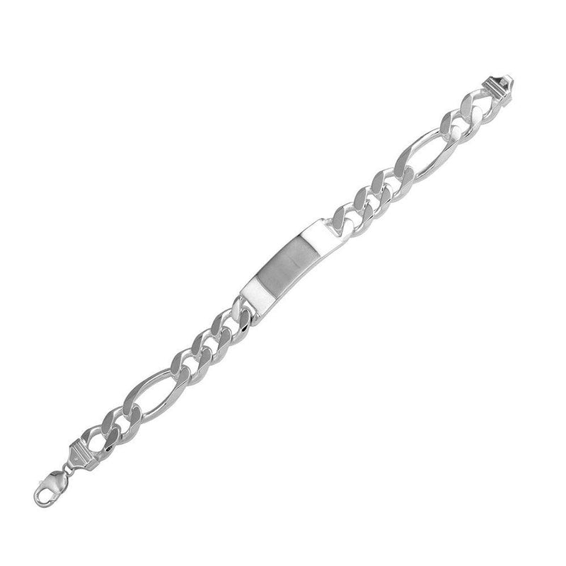 Silver 925 Engravable ID Super Flat Figaro 300 Bracelet 10.9mm - ID-FIG300 | Silver Palace Inc.
