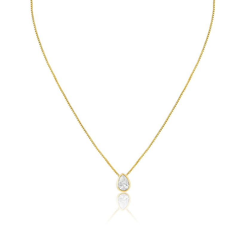 Gold Plated Teardrop Clear CZ Pendant Necklace - GCP00002GP