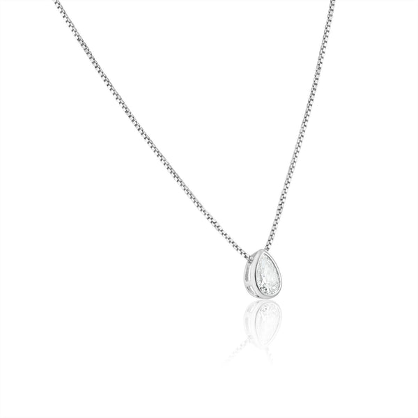 Rhodium Plated Teardrop Clear CZ Pendant Necklace - GCP00002RH | Silver Palace Inc.
