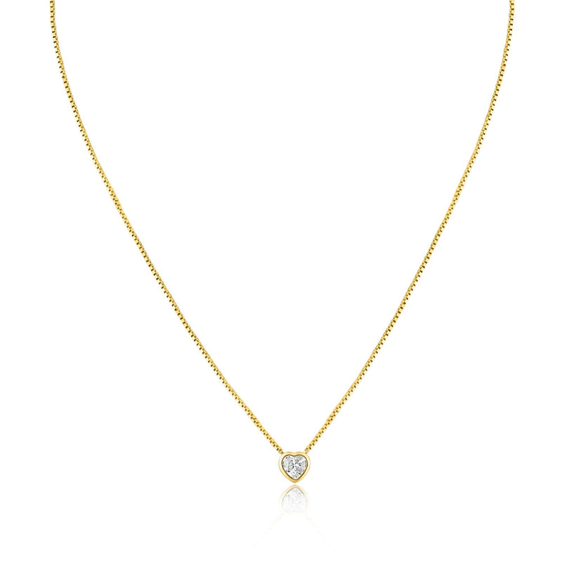 Gold Plated Heart Pendant Clear CZ Solitaire Necklace - GCP00003GP