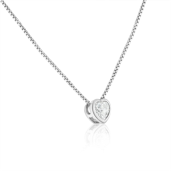 Rhodium Plated Heart Clear CZ Pendant Necklace - GCP00003RH | Silver Palace Inc.