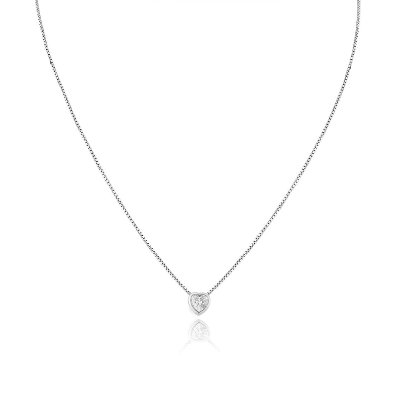 Rhodium Plated Heart Clear CZ Solitaire Necklace - GCP00003RH