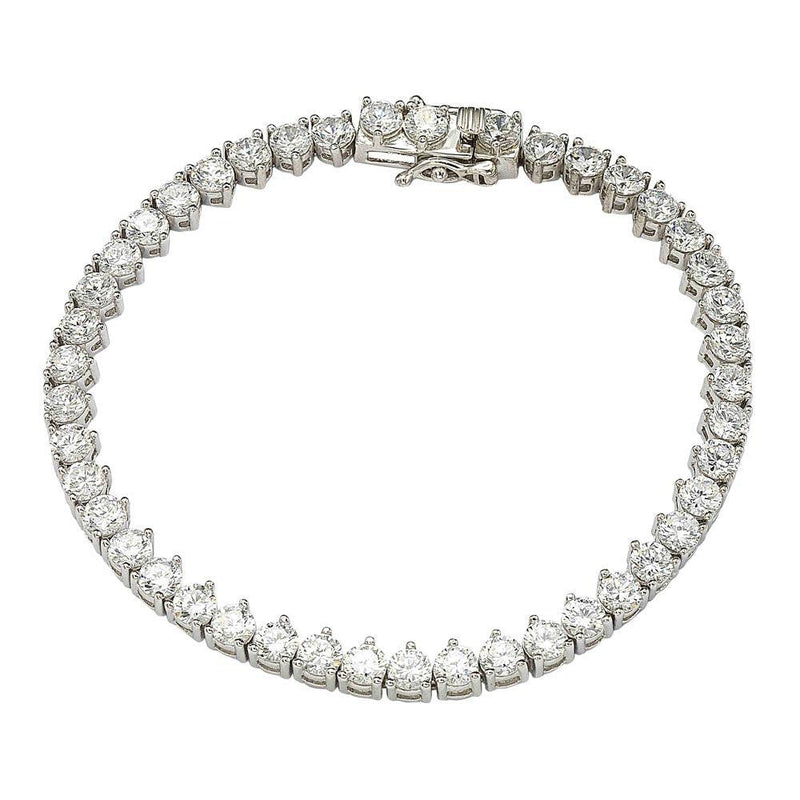 Rhodium Plated 925 Sterling Silver Clear CZ 3 Prong Tennis Bracelet - GMB00008 | Silver Palace Inc.