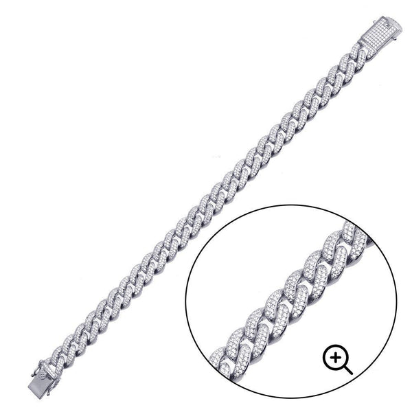 Rhodium Plated 925 Sterling Silver CZ Encrusted Miami Cuban Link Bracelet 11.5mm - GMB00091 | Silver Palace Inc.