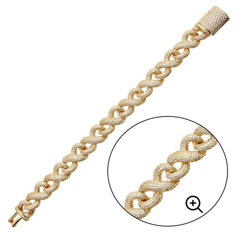 Silver 925 Gold Plated CZ Encrusted Miami Cuban Link Bracelet 13.8mm - GMB00092GP | Silver Palace Inc.