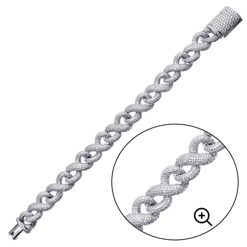 Rhodium Plated 925 Sterling Silver CZ Encrusted Miami Cuban Link Bracelet 13.8mm - GMB00092 | Silver Palace Inc.