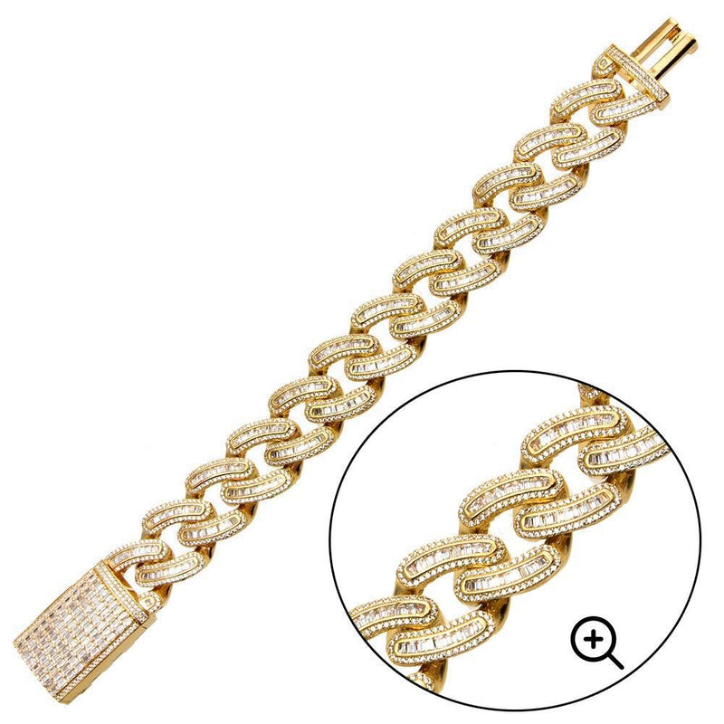 Silver 925 Gold Plated CZ Encrusted Miami Cuban Link Bracelet 19.5mm - GMB00094GP | Silver Palace Inc.