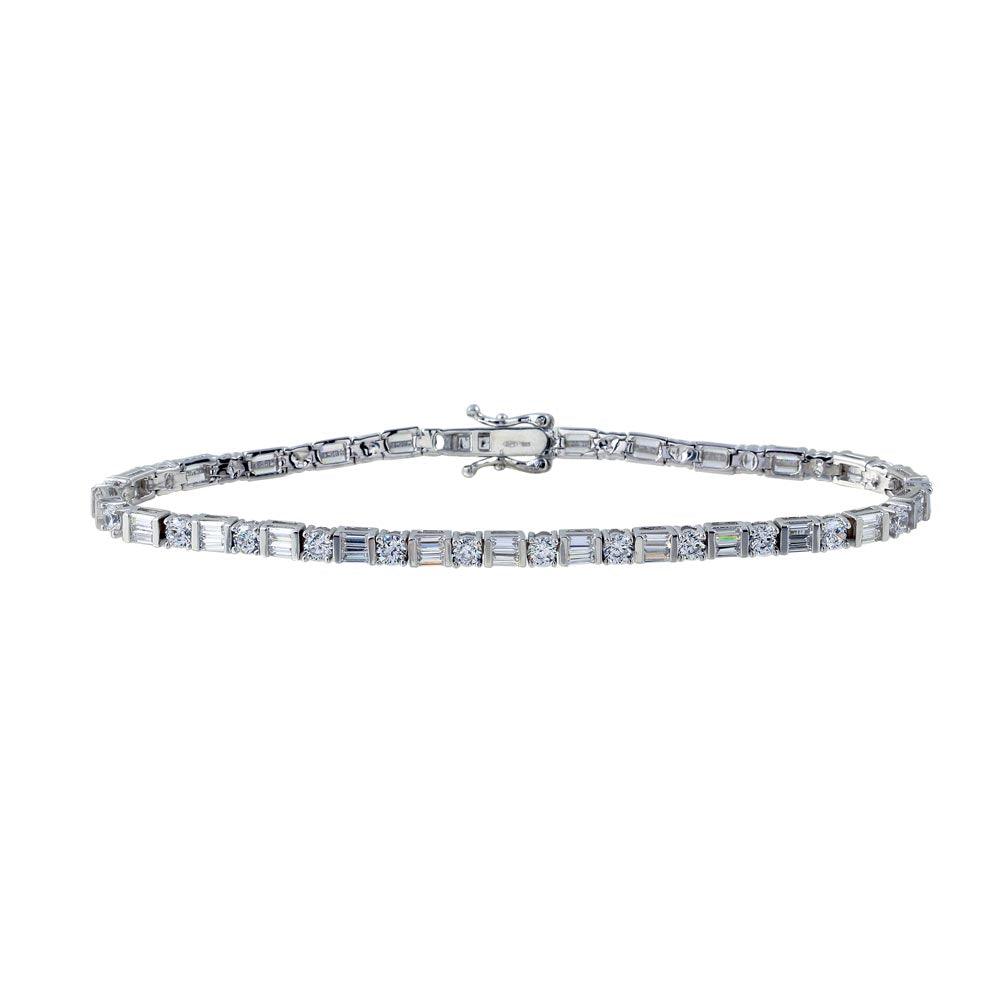 Silver 925 Rhodium Plated 3.3mm Round and Square CZ Tennis Bracelet - GMB00016RH | Silver Palace Inc.