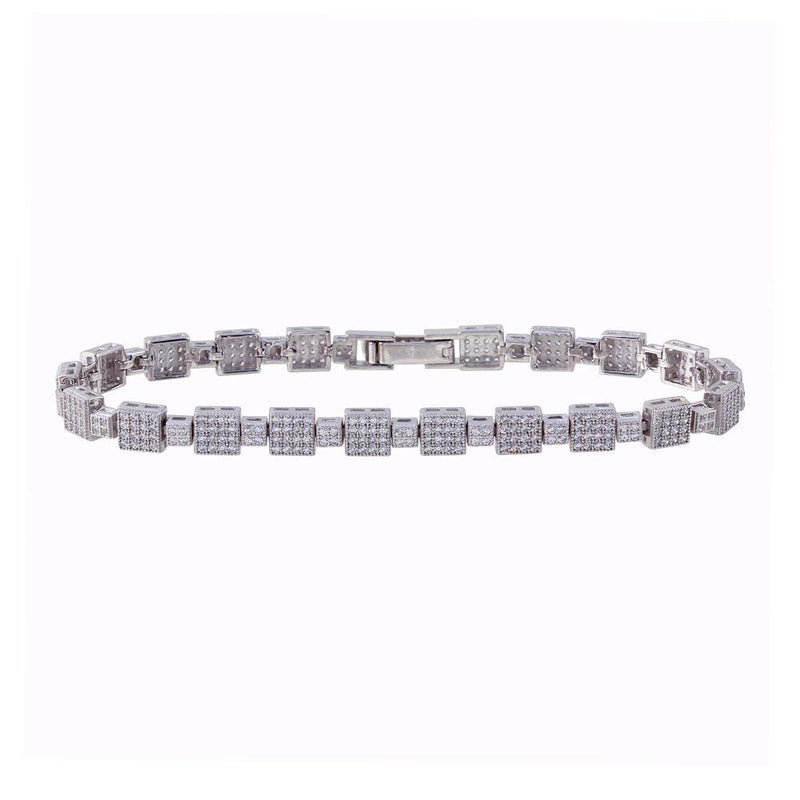Silver 925 Rhodium Plated 5.3mm Square Micro Pave Link CZ Tennis Bracelet - GMB00017RH | Silver Palace Inc.