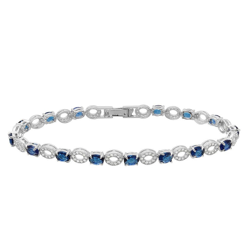 Silver 925 Rhodium Plated Interval Blue CZ Stones Tennis Bracelet - GMB00024-APP | Silver Palace Inc.