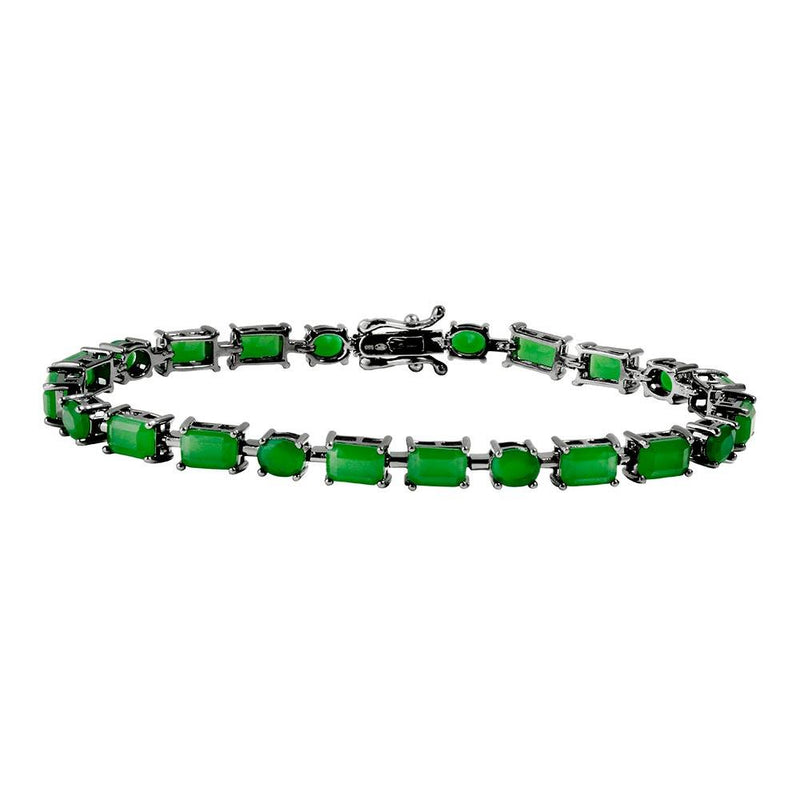 Sterling 925 Black Rhodium Plated Green Synthetic Rectangle and Oval CZ Bracelet - GMB00051BLK-GREEN | Silver Palace Inc.