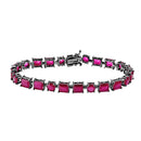Sterling 925 Black Rhodium Plated Red Synthetic Rectangle and Oval CZ Bracelet - GMB00051BLK-RED | Silver Palace Inc.