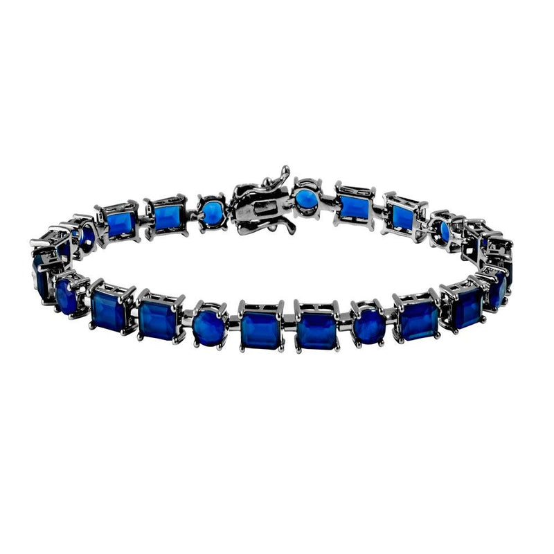 Sterling 925 Black Rhodium Plated Blue Synthetic Rectangle and Oval CZ Bracelet - GMB00051BLK-SEP | Silver Palace Inc.
