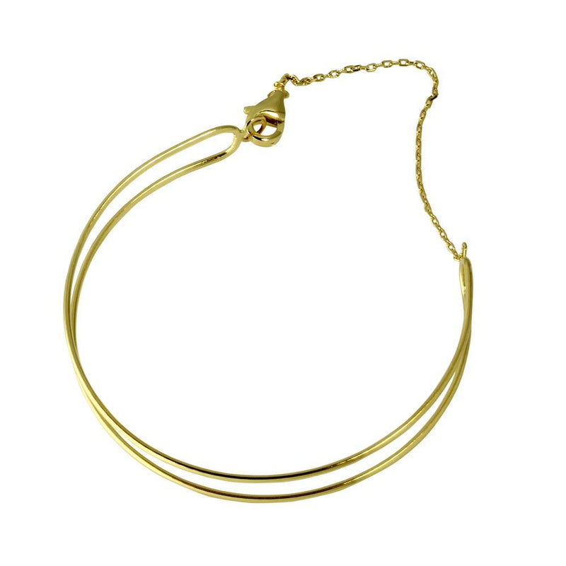 Silver 925 Gold Plated Open Wire Cuff Bracelet with Chain - GMB00056GP | Silver Palace Inc.