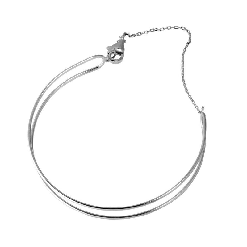 Silver 925 Rhodium Plated Open Open Wire Cuff Bracelet with Chain - GMB00056RH | Silver Palace Inc.