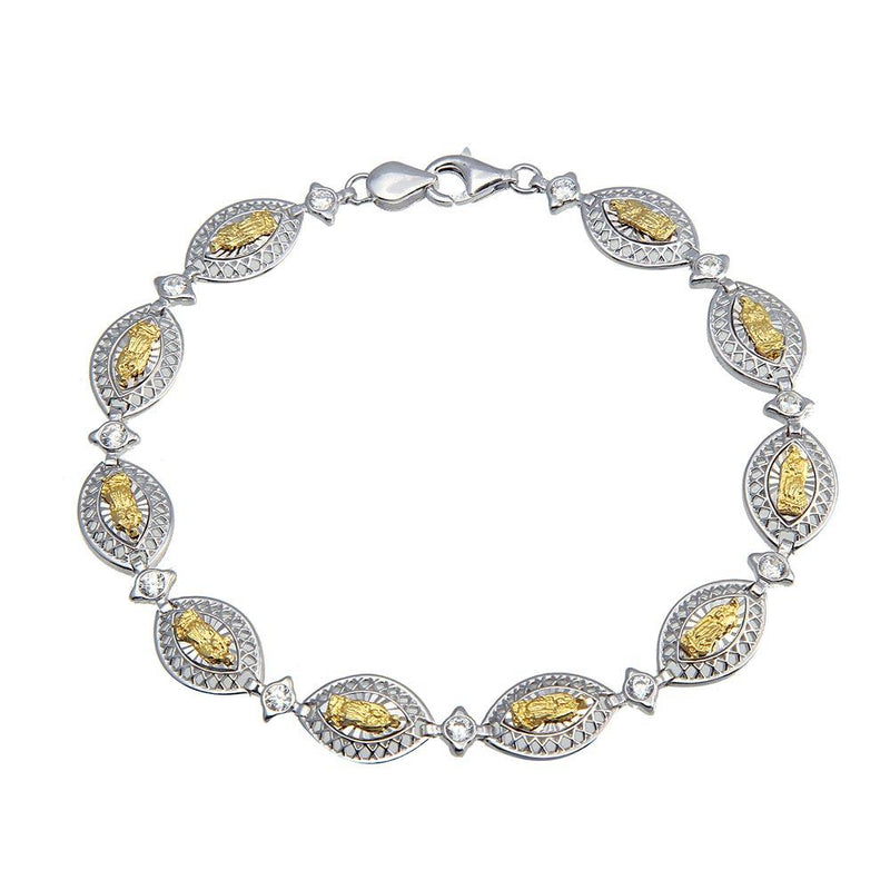 Silver 925 2 Toned 8mm Oval Mary Link Tennis Bracelet - GMB00063RG | Silver Palace Inc.